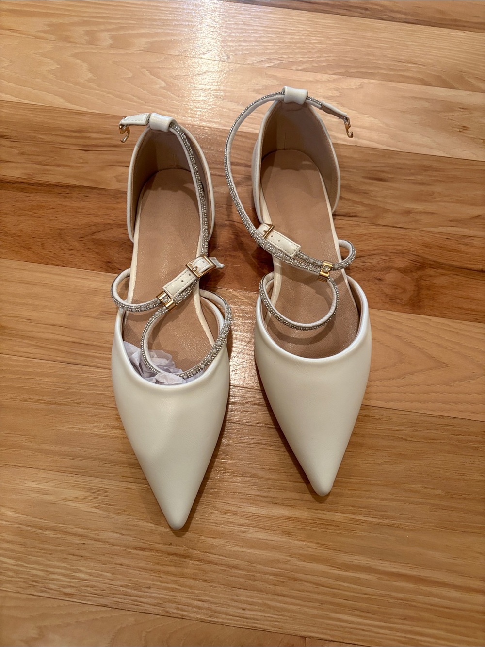 Pointed Ankle-Strap Heels in white with Sparkle Trim NWOT